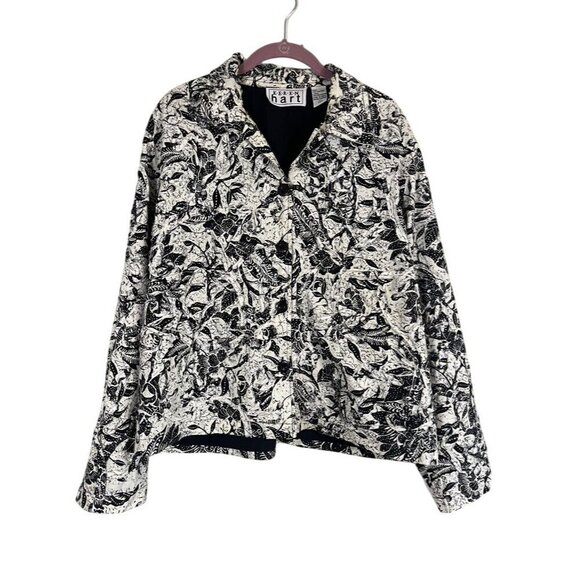 Retro Floral Jacket L Black Textured Abstract Artsy Funky Chic Edgy Classic Chic - Picture 1 of 13